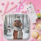 Weihnachts-Irish-Setter mit Schneemann Pappteller (Party)