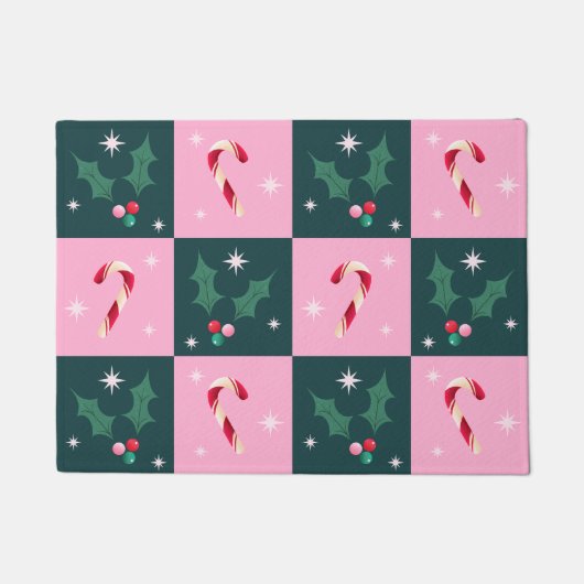 Weihnachts-Ivy, Candy Cane mit Sternen-Checkerboar Fußmatte (Vorderseite)