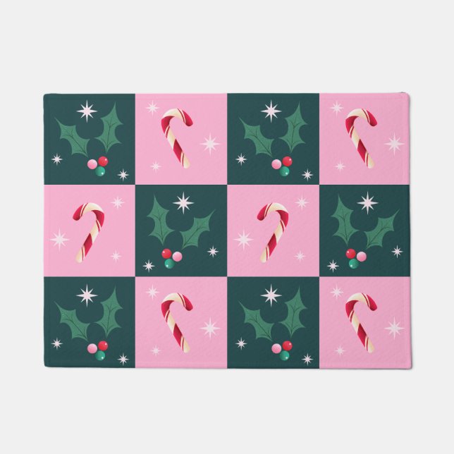 Weihnachts-Ivy, Candy Cane mit Sternen-Checkerboar Fußmatte (Vorderseite)