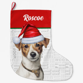 Weihnachts-Jack Russell mit dem Namen Woof Backgro Großer Weihnachtsstrumpf