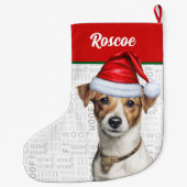 Weihnachts-Jack Russell mit dem Namen Woof Backgro Großer Weihnachtsstrumpf (Rückseite)
