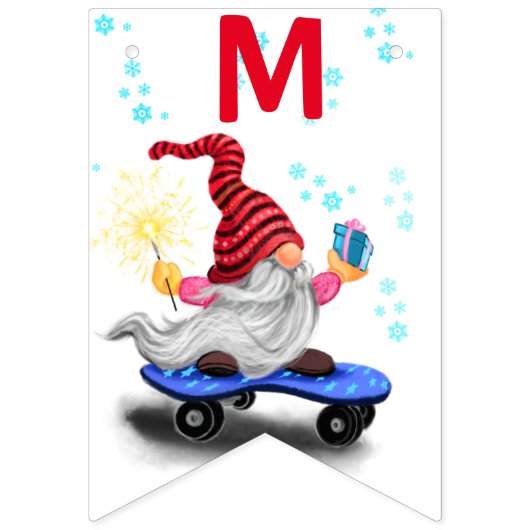 Weihnachts-Jagdfahnen Skater Gnome mit Geschenken Wimpelkette (Zweite Fahne)