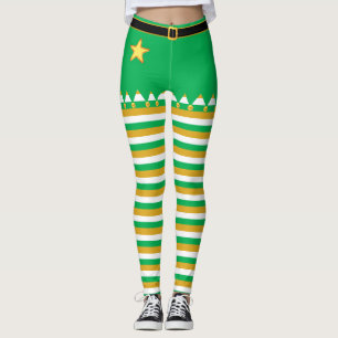 Weihnachts Jingle Bells on Green Golden White Leggings