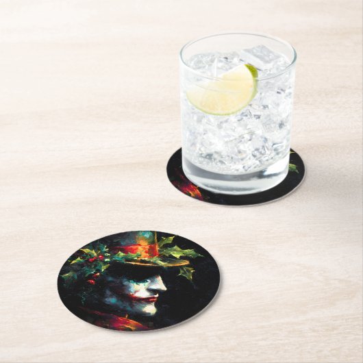 Weihnachts-Joker-Portrait Runder Pappuntersetzer (Vor Ort)