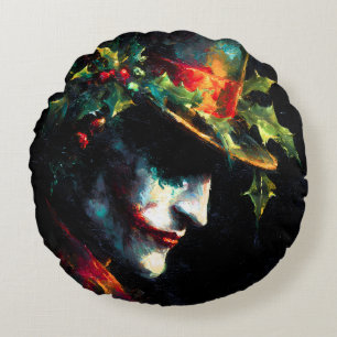 Weihnachts-Joker-Portrait Rundes Kissen