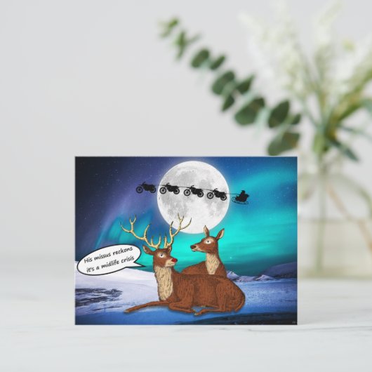 Weihnachts Jokes Reindeers Bikes Quirky Funny Postkarte (Stehend Vorderseite)