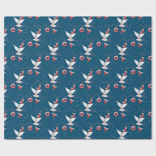 Weihnachts Joy Dove auf Blue Geschenkpapier (Flach)