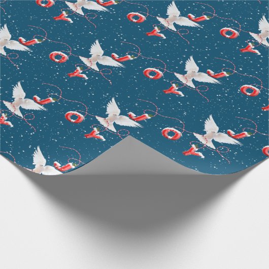 Weihnachts Joy Dove auf Blue Geschenkpapier (Ecke)
