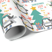 Weihnachts-Joy-Pinguine und Urlaubshäume Geschenkpapier (Rolleneckpunkt)