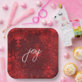 Weihnachts Joy Red Snowflakes Falling Snow Pappteller (Party)
