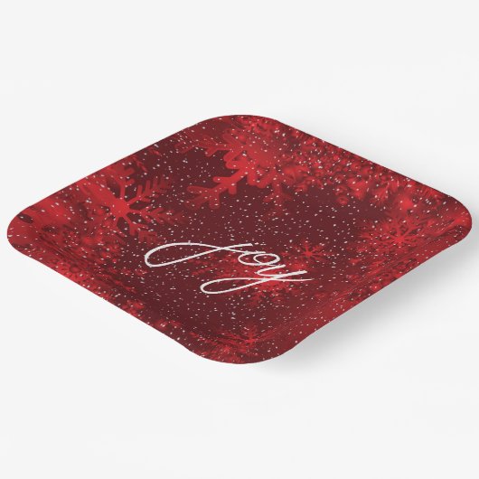 Weihnachts Joy Red Snowflakes Falling Snow Pappteller (Gewinkelt)