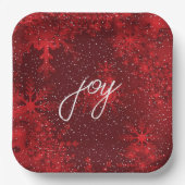 Weihnachts Joy Red Snowflakes Falling Snow Pappteller (Vorderseite)