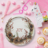 Weihnachts Joy Twig Wreath Pine Cones Red Berries Pappteller (Party)