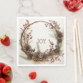 Weihnachts Joy Twig Wreath Pine Cones Red Berries Serviette (Beispiel)