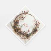 Weihnachts Joy Twig Wreath Pine Cones Red Berries Serviette (Ecke)