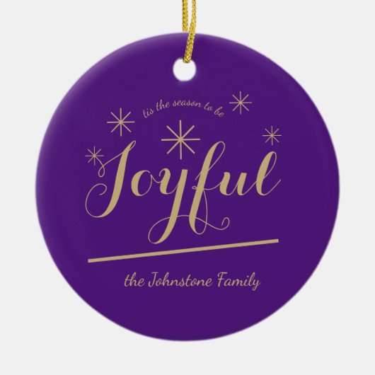 Weihnachts-Joyful-Script-Familie Name Moderner Chi Keramik Ornament (Vorne)
