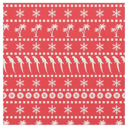 Weihnachts-Jumper-Muster von Papageien und Palmen  Stoff (Nahaufnahme)