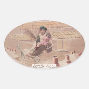 Weihnachts-Junge fliegen Fantasie Ovaler Aufkleber