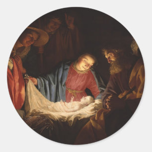 Weihnachts-Jungfrau Mary St. Joseph Jesus Krippe Runder Aufkleber