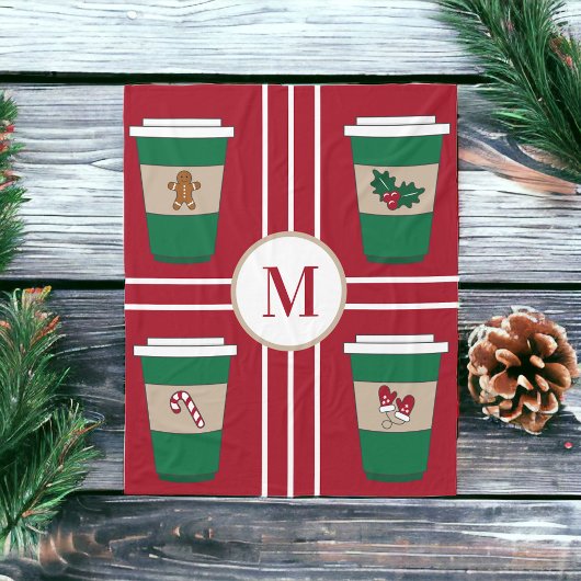Weihnachts-Kaffee-Liebhaber-Monogramm Rot Fleecedecke