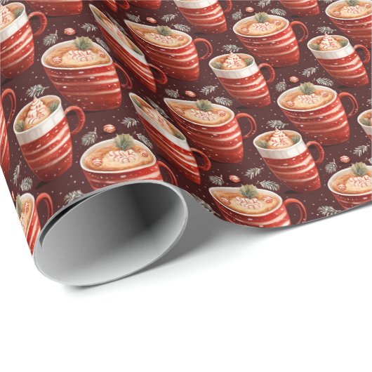 Weihnachts-Kaffeekuchen auf dunkelrot Geschenkpapier (Rolleneckpunkt)