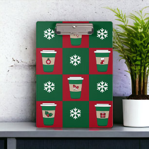Weihnachts-Kaffeetassen & Schneeflocken-Feiertage Klemmbrett