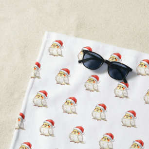 Weihnachts-Kakadu mit Weihnachtsmannmütze Strandtuch