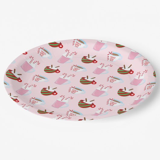 Weihnachts-Kakao-Muster Pappteller (Schrägansicht)