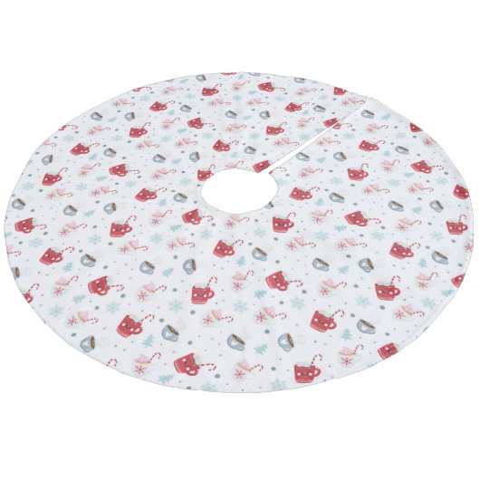 Weihnachts-Kakaopulver und Candy Canes Fleece Weihnachtsbaumdecke (Schrägansicht)