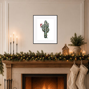 Weihnachts-Kaktus mit Lichtern Poster