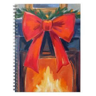 Weihnachts-Kamin   Rotes Band Fröhliche Wasserfarb Notizblock