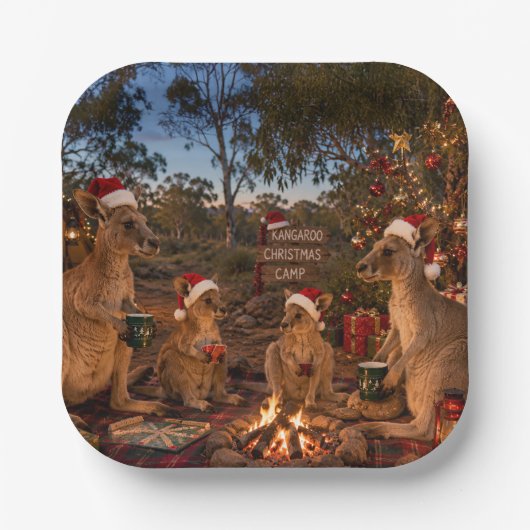 Weihnachts-Känguru-Camping Pappteller (Vorderseite)