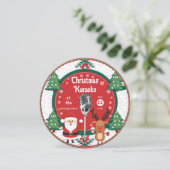 Weihnachts Karaoke Santa Reindeer Vinyl Record Einladung (Stehend Vorderseite)