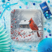 Weihnachts-Kardinal auf der Zweigstelle Berry Pappteller (Party)