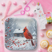 Weihnachts-Kardinal auf der Zweigstelle Berry Pappteller (Party)