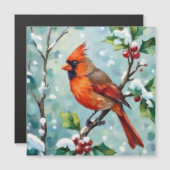 Weihnachts-Kardinal auf einem Holly-Zweig Magnetkarte (Vorne/Hinten)