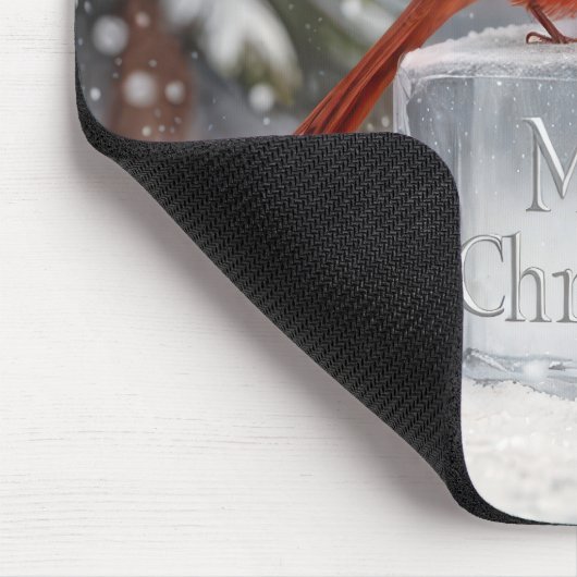 Weihnachts-Kardinal auf Eisblock Mousepad (Ecke)
