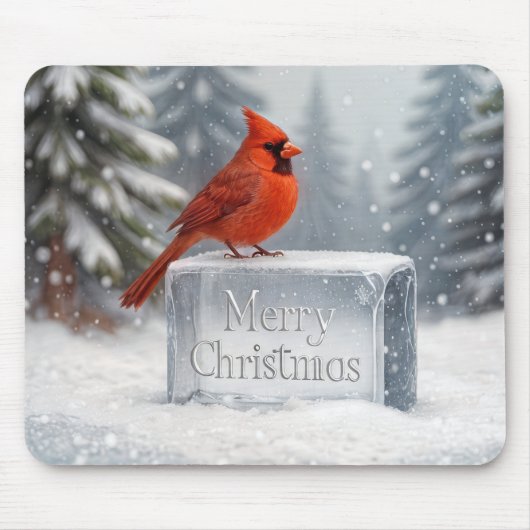Weihnachts-Kardinal auf Eisblock Mousepad (Vorne)