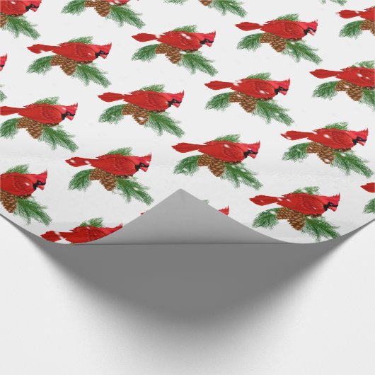 Weihnachts-Kardinal auf Pinien Geschenkpapier (Ecke)
