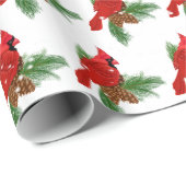 Weihnachts-Kardinal auf Pinien Geschenkpapier (Rolleneckpunkt)
