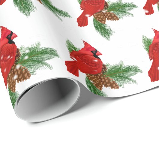 Weihnachts-Kardinal auf Pinien Geschenkpapier (Rolleneckpunkt)