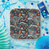 Weihnachts-Kardinal auf Schneebründen und Ornament Pappteller (Party)