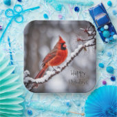 Weihnachts-Kardinal auf Winterzweig Pappteller (Party)