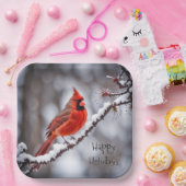 Weihnachts-Kardinal auf Winterzweig Pappteller (Party)