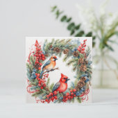 Weihnachts-Kardinal, Berries, Pinecones-Kranz Feiertagskarte (Stehend Vorderseite)