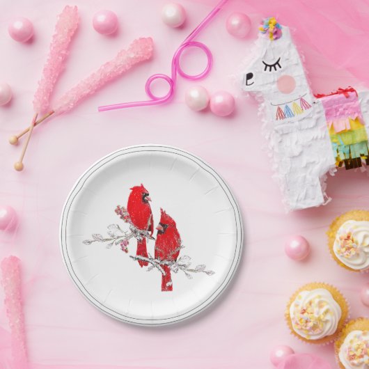Weihnachts-Kardinal Berries Snow Holiday Pappteller (Party)