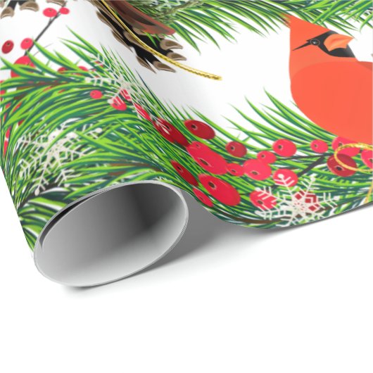 Weihnachts-Kardinal Bird Glossy Geschenkpapier (Rolleneckpunkt)