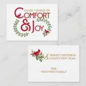 Weihnachts Kardinal Comfort and Joy Flat Note Card Mitteilungskarte (Vorne/Hinten)