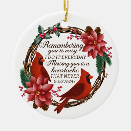 Weihnachts-Kardinal Custom Memorial Loss Familie Keramik Ornament (Vorne)