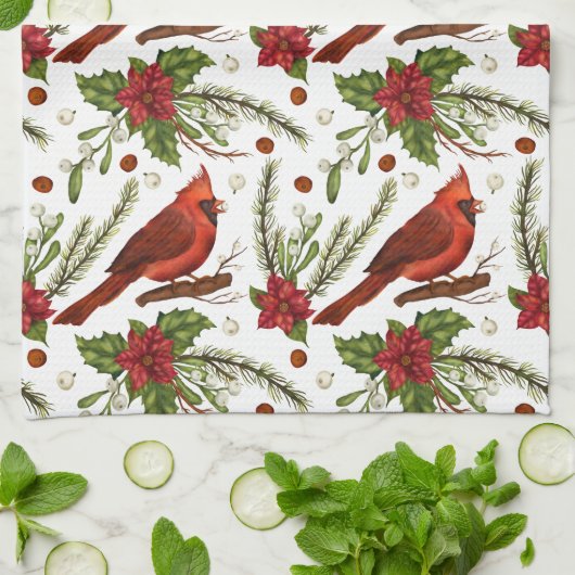 Weihnachts-Kardinal Geschirrtuch (Gefaltet)